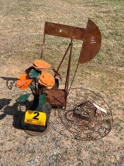 3PC METAL YARD ART (FLOWER, OIL RIG, SOMBRERO)