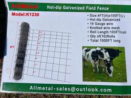 (10) ROLLS HOT DIP GALVANIZED LIVESTOCK FIELD FENCE