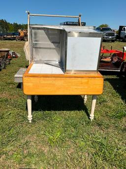 DROP LEAF TABLE W/STAINLESS STEEL CABINET