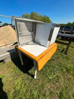 DROP LEAF TABLE W/STAINLESS STEEL CABINET