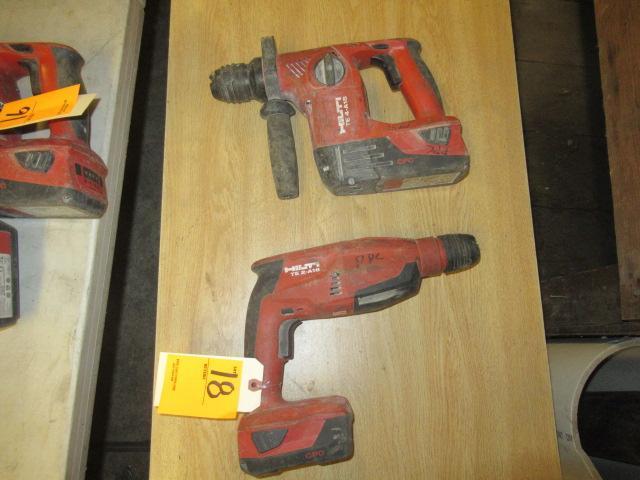 HILTI TE 4-A18 22V CORDLESS ROTARY HAMMER DRILL & HILTI TE 2-A18 ROTARY HAMMER DRILL W/(2) BATTERIES