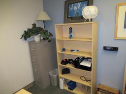 CONTENTS OF OFFICE - DESK, CHAIRS, BOOKCASES, FILE CABINET & (2) LENOVO MONITORS