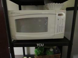 ROLLING CART W/ MICROWAVE & COFFEE CONDINMENTS