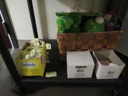 ROLLING CART W/ MICROWAVE & COFFEE CONDINMENTS