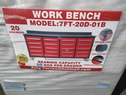 2022 STEELMAN 7' WORKBENCH W/20-DRAWERS, ANTI-SLIPMATS, USING 3-RAIL SLIDERS