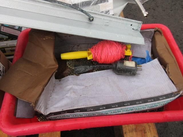 ASSORTED NAILS/SCREWS/STAPLES/METAL HOSES/WALL BRACKETS, & LIGHT