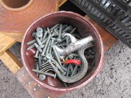 ASSORTED NAILS/SCREWS/STAPLES/METAL HOSES/WALL BRACKETS, & LIGHT