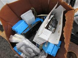 ASSORTED NAILS/SCREWS/STAPLES/METAL HOSES/WALL BRACKETS, & LIGHT