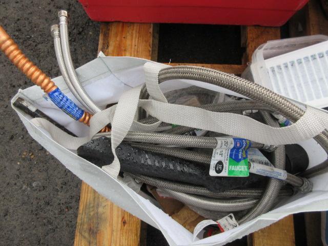 ASSORTED NAILS/SCREWS/STAPLES/METAL HOSES/WALL BRACKETS, & LIGHT