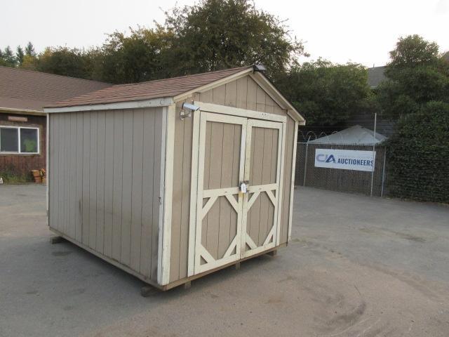 8' X 10' STORAGE SHED W/ SHELVING & LIGHTS *KEYS IN OFFICE