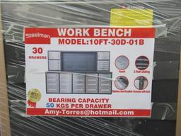 2023 STEELMAN 10' 30-DRAWER STAINLESS STEEL WORKBENCH CABINET (UNUSED)