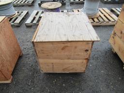 WOODEN TOTE OF ASSORTED LARGE GEARS