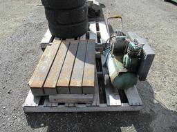 CAMPBELL HAUSFELD AIR COMPRESSOR *NON-RUNNING, & (5) 4.5'' X 4.5'' X 3' STEEL BALLASTS