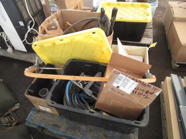 GARDEN HOSE, (2) BOLT CUTTERS, (3) HAND SAWS, & ASSORTED AIR TOOLS, HAND TOOLS, AIR HOSES, & CLAMPS
