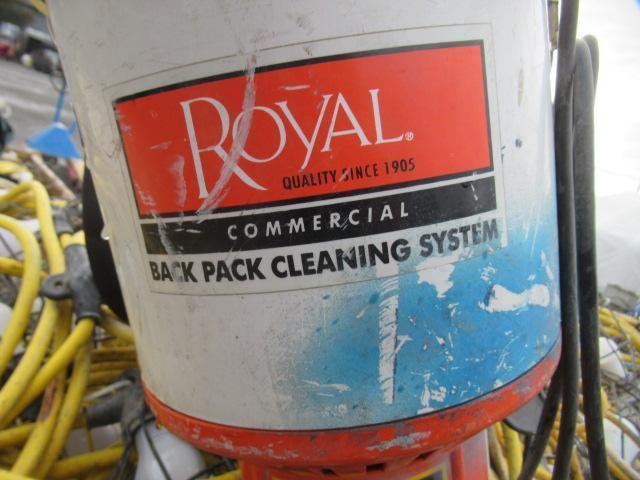 ROYAL COMMERCIAL BACKPACK VACUUM, & WOOD BOX W/ APPROX (55) RUNS OF COMMERCIAL STRING LIGHTS