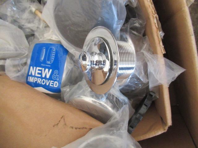 SINK, & ASSORTED PLUMBING SUPPLIES, DRAIN STOPPERS, & DELTA SHOWER HEADS/FAUCETS/FAUCET PARTS