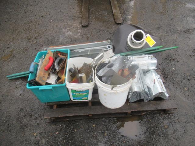 APPROX (35) CEMENT FOUNDATION PLATES, & ASSORTED CONCRETE/CEMENT HAND TOOLS