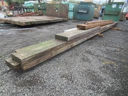 ASSORTED 4'' X 12'' X 14'' & 3'' X 6'' X 12' PRESSURE TREATED WOOD BEAMS, & ASSORTED 4'' X 12'' &