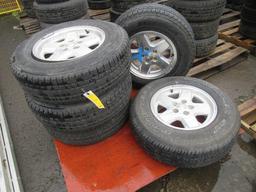 GOODYEAR WRANGLER S/T 225.75R16 TIRE, (4) BRIDGESTONE DUELER H/L 225/75R16 TIRES, & (5) 16'' 5 LUG