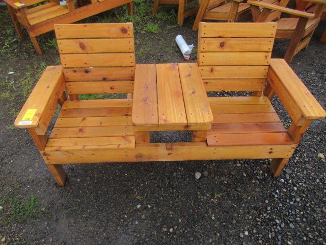 65'' WIDE CEDAR BENCH W/ CENTER TABLE (UNUSED)