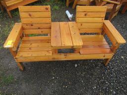 65'' WIDE CEDAR BENCH W/ CENTER TABLE (UNUSED)