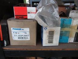 CONTENTS OF SHELF - ASSORTED CYLINDER HEAD VALVES, VALVE GUIDES & VALVE SPRINGS