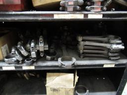 METAL SHELF W/ ASSORTED CONNECTING ROD CORES