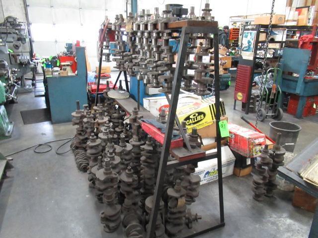 CRANKSHAFT RACK W/ ASSORTED CRANKSHAFT CORES