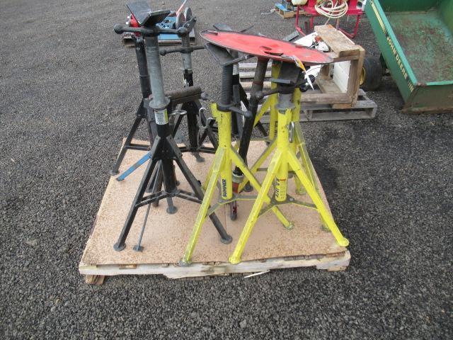 ROLLER STAND & (9) SUMNER PIPE STANDS W/ V HEADS & ROLLER HEADS