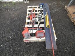 KLEIN TOOLS REBAR SHEAR, CHICAGO 3/4HP CONCRETE VIBRATOR & (2) CABLE COME ALONGS & WORK LIGHTS