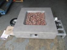 GRAND PATIO OUTDOOR PROPANE FIRE PIT (UNUSED), 35'' X 35'' X 10'' IGNITER, LAVA ROCK, PROPANE TANK