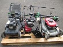 GREEN MACHINE GAS TRIMMER, MURRAY 20'' PUSH LAWN MOWER W/ GRASS CATCHER, & (2) HONDA PUSH LAWN