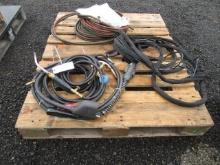 ASSORTED WELDING LEADS W/ GUNS, TORCH LEADS W/ TORCH HEAD, & ASSORTED CLEAR FACE SHIELD VISORS