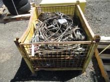 ASSORTED WIRE ROPES W/ THIMBLED EYES, SHURLOCK HOOKS, & CONNECTOR RINGS