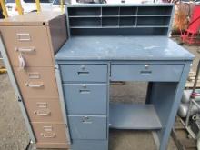 4-DRAWER STEEL DESK & 5-DRAWER FILE CABINET ON CASTERS