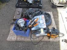 YARD WATERING KIT, (2) CHAINSAWS, (4) PRESSURE WASHER HOSES, TOOLBOX W/ ASSORTED TOOLS, & ASSORTED