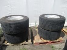 (4) MICHELIN 445/50R22.5 TIRES ON ALCOA 22.5 10 LUG PILOT RIM WHEELS