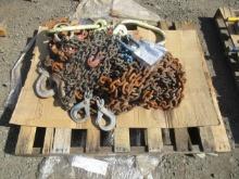 1/2'' X 25' 4/34'' 2-LEG CHAIN SLING, & 13', (2) 13', & (2) 20' 2-LEG 3/8'' CHAIN SLINGS W/ HOOKS