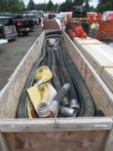 22' X 46'' X 36'' WOOD CRATE W/ 4'' RUBBER WATER SUCTION HOSE W/ CHICAGO FITTINGS & ASSORTED