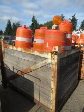 WOOD CRATE W/ ASSORTED TRAFFIC CONES & BASES