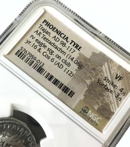 NGC Graded Ancient Coin, Phoenicia, Tyre, Trajan, AD 98-117, Graded VF