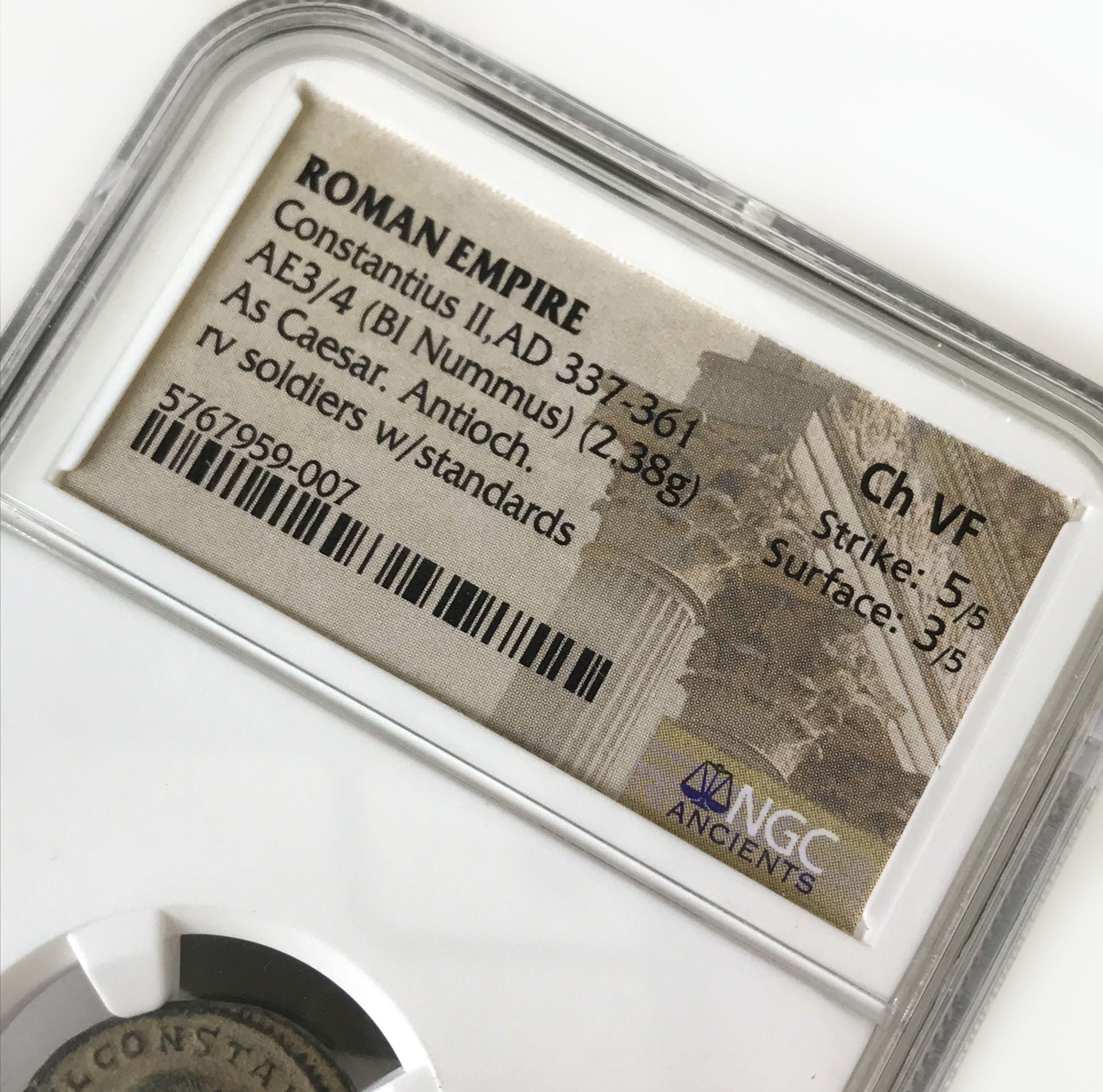 NGC Graded Ancient Coin, Roman Empire, Constantius II, AD 337-361, Graded Ch VF