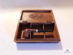 Wood Box Fancy Design with Briar Smoking Pipe