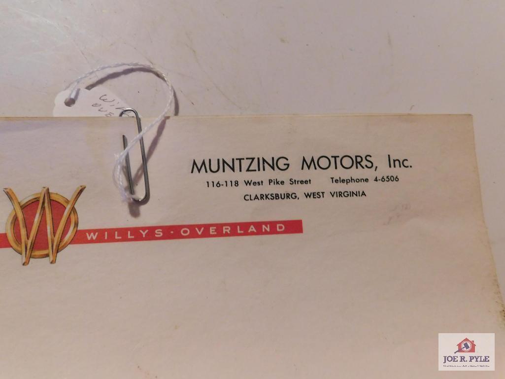 Muntzing Motors, Inc Clarksburg, WV Willys Overland Paper and Old Maps