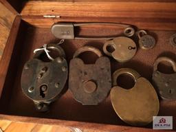 Lot of early locks in wooden box
