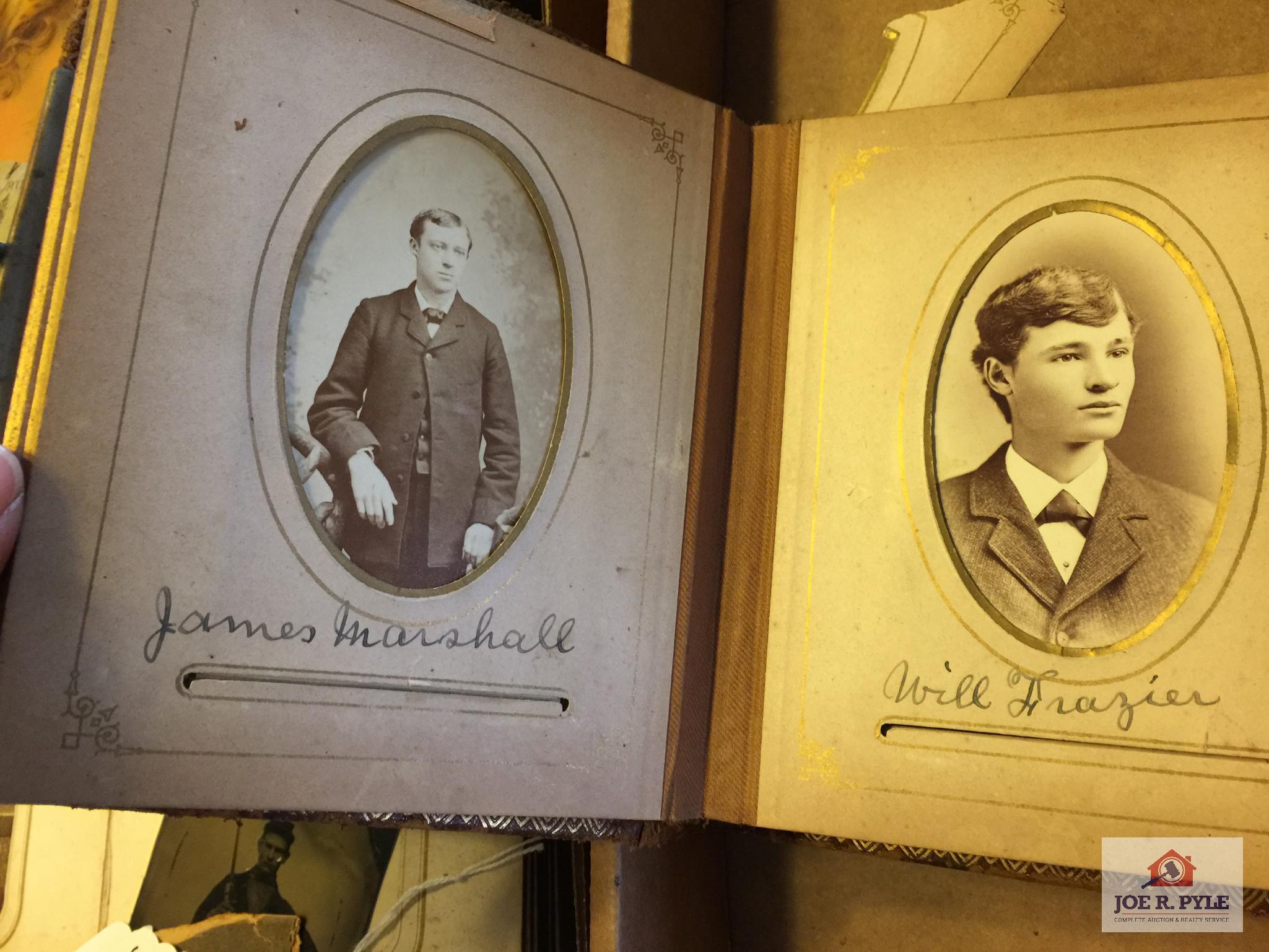 Two early cabinet card photo albums some with family names