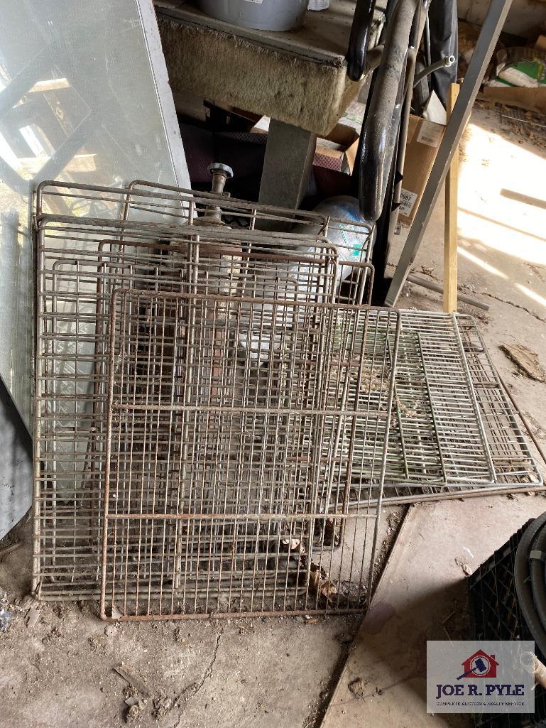 Contents of shed: Barware, glassware, Banquet SS servers, racks, wood table, etc