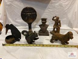 5 cast iron doorstops : Texaco, Gen McArthur, Dog, blacksmith, squirrel, bird