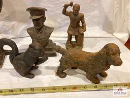 5 cast iron doorstops : Texaco, Gen McArthur, Dog, blacksmith, squirrel, bird