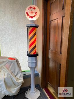 Antique porcelain Barber pole 82", lights up, key wind works, spins, no key